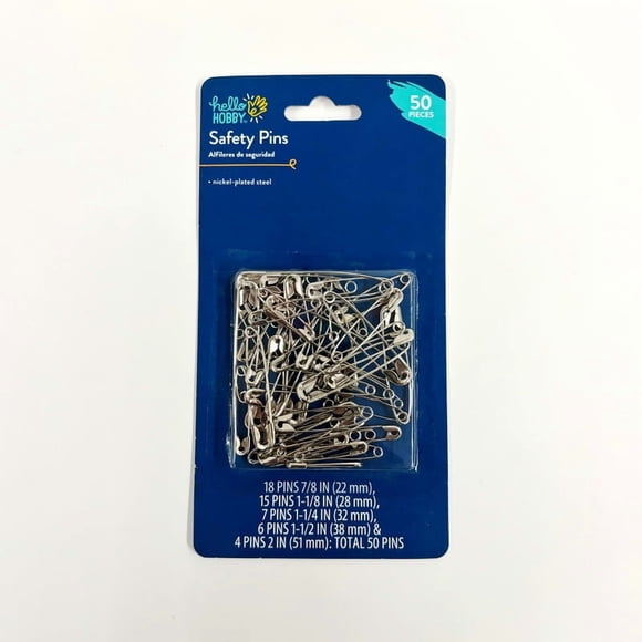 Hello Hobby Silver Safety Pins 50 Count with 5 Assorted Sizes, Nickel-Plated Steel