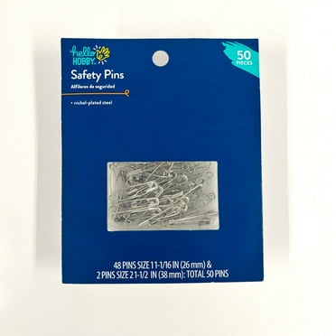 Hello Hobby Silver Safety Pins 50 Count with Assorted Size, Nickel-Plated Steel