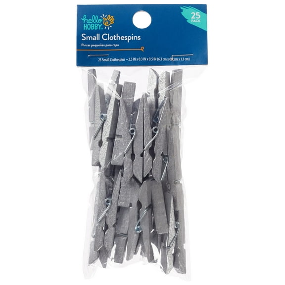 Hello Hobby Silver Small Clothespins, 25 Count