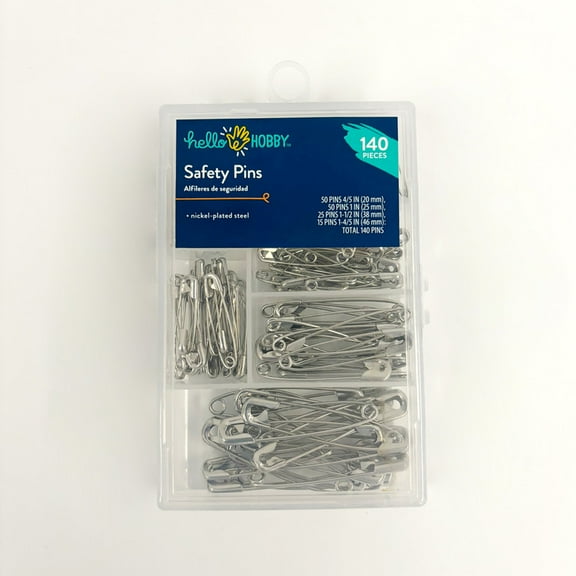 Hello Hobby Silver Steel Safety Pins Mix 140 Count with Assorted Sizes