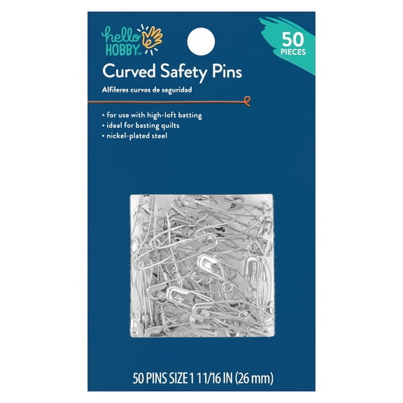 Hello Hobby Size 1 Curved Nickel-Plated Steel Safety Pins (50 Count)
