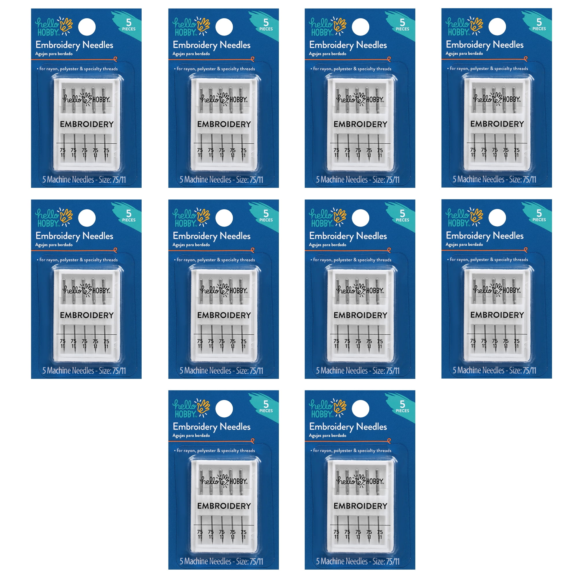Hello Hobby Size 75/11 Embroidery Sewing Machine Needles (50 Pack)
