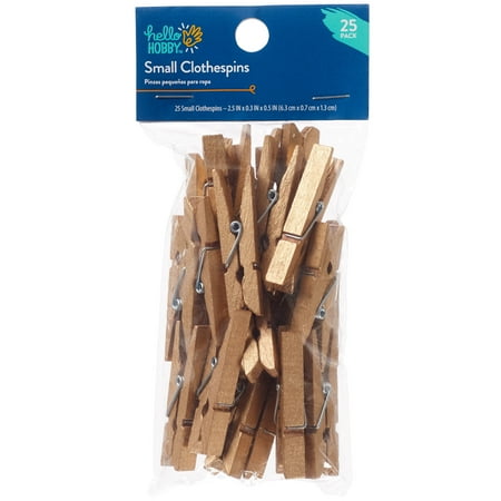 Hello Hobby Small Gold Wood Clothespins, 25 Count
