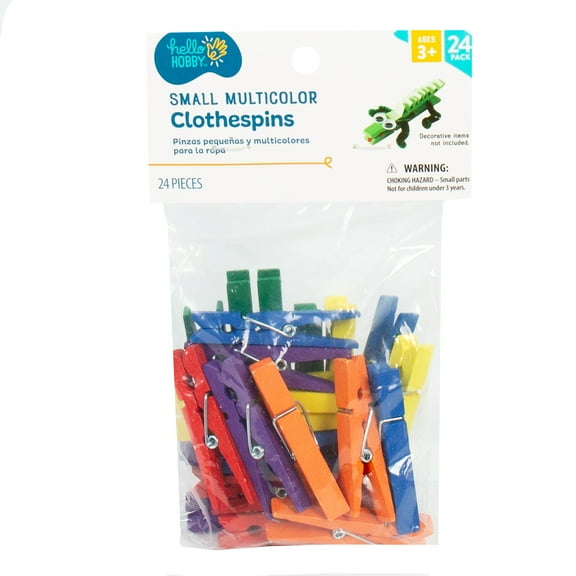 Hello Hobby Small Multicolor Wood Clothespins, 24-Pack