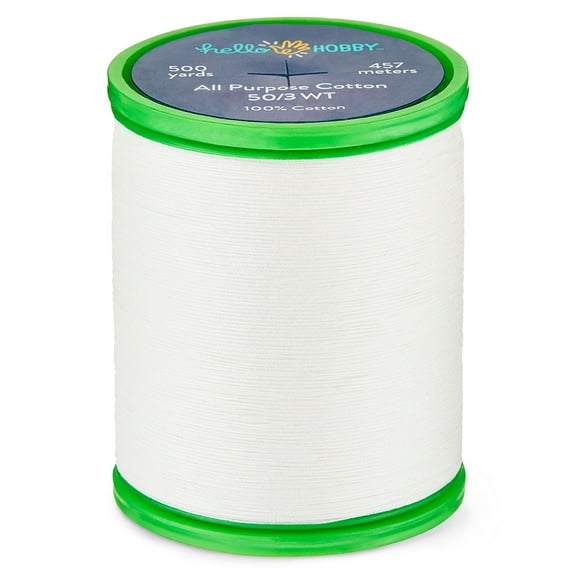 Hello Hobby Snow White 100% Pima Cotton All Purpose Thread, 50/3 WT, 500 Yards