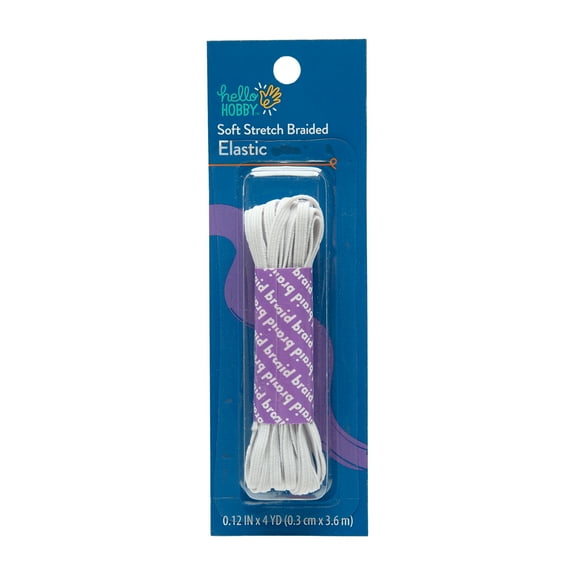 Hello Hobby Soft Stretch Braided Elastic, 0.12" x 4 yd, White