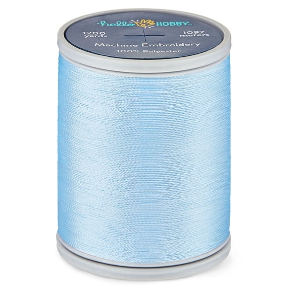Hello Hobby Soft Light Blue 100% Polyester Machine Embroidery Thread, 40 WT, 1200 Yards