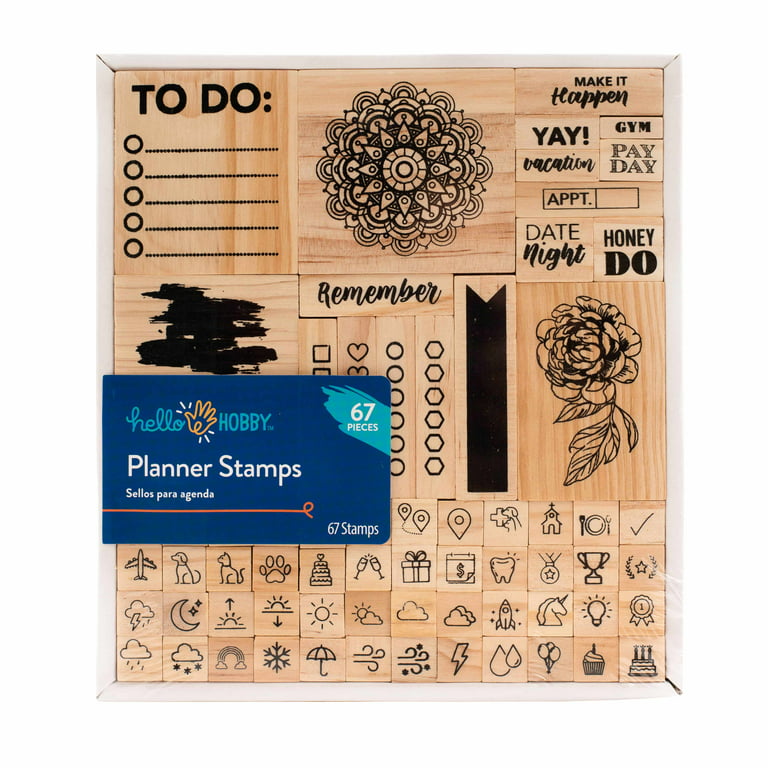 Hello Hobby Solid Brown Wood Stamp Planner Sets, 67 Stamps