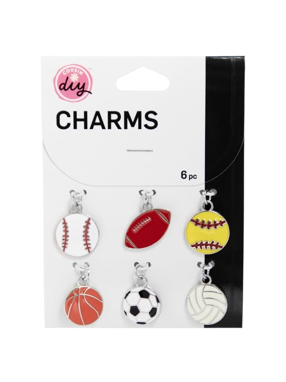 Sports Charm Set, 6 Pieces Baseball, Football, Basketball & More