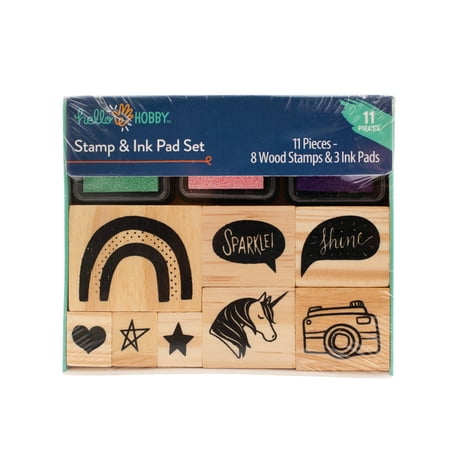 Hello Hobby Stamp and Ink Includes 8 Stamps and 3 Colored Ink