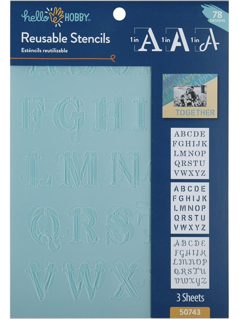 Hello Hobby Stencil Set, 7" x 10", 3 Piece, Font