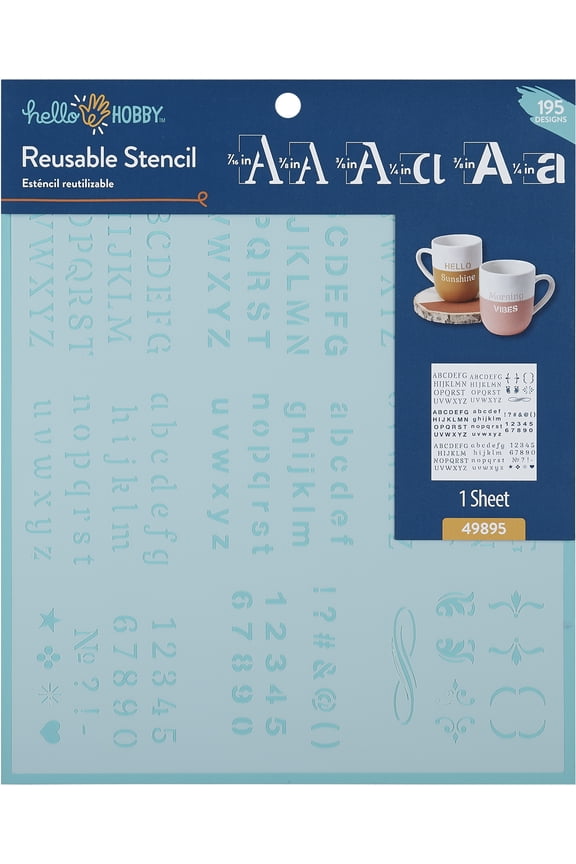Stencil Set, 8.5" x 9.5", 1 Piece, Basic Alphabet and Shapes
