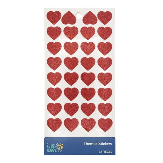 Hello Hobby Stickers Sheet - Holographic Red Hearts