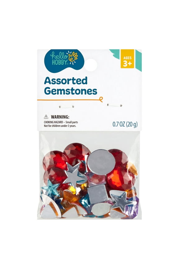 Loose Gems for Crafting, Synthetic Round Rhinestones, Assorted Shapes & Colors, 0.7 oz.