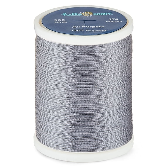 Hello Hobby Tin Gray 100% Polyester All Purpose Thread, 300 Yards