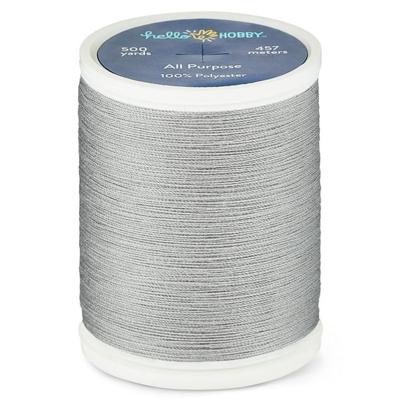 Hello Hobby Tin Gray 100% Polyester All Purpose Thread, 500 Yards