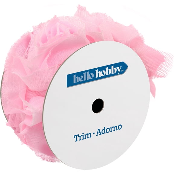 Hello Hobby Pink Flower Chiffon Sewing Trim, 2 in x 1 yd