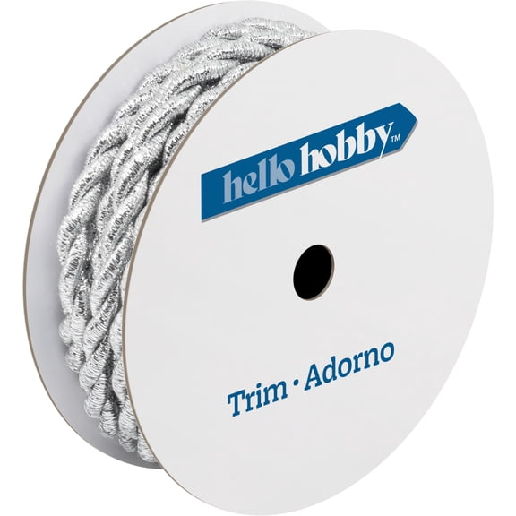 Hello Hobby Silver Cord Twist Sewing Trim, 5 mm x 3 yd