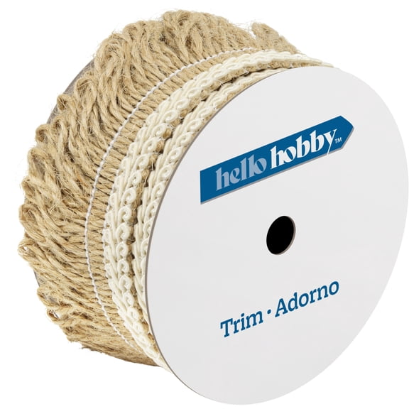 Hello Hobby White/Natural Jute Fringe Sewing Trim, 1-1/2 in x 3 yd