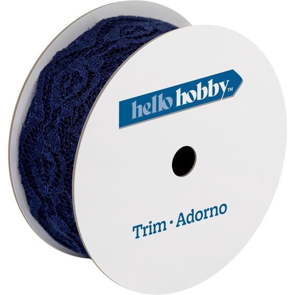 Hello Hobby Navy Sheer Rose Lace Sewing Trim, 1-1/4 in x 3 yd