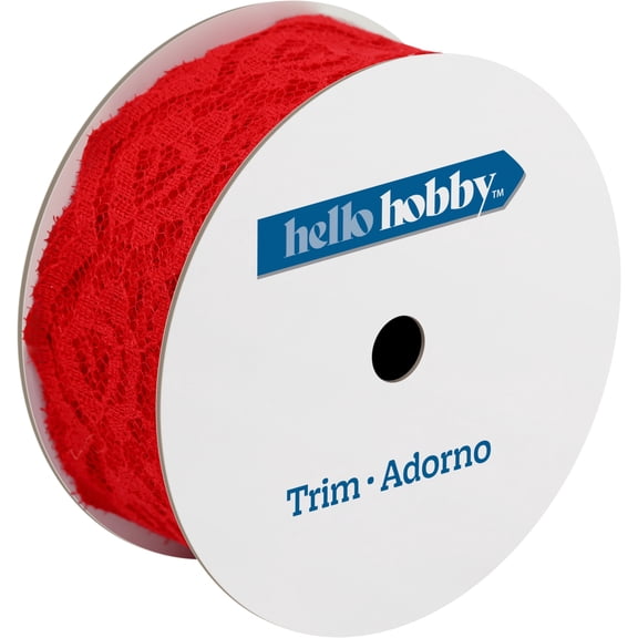 Hello Hobby Red Sheer Rose Lace Sewing Trim, 1-1/4 in x 3 yd