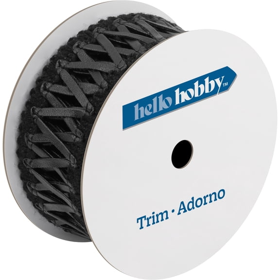 Hello Hobby Black Lace-Up Pleather Sewing Trim, 1-3/8 in x 2 yd