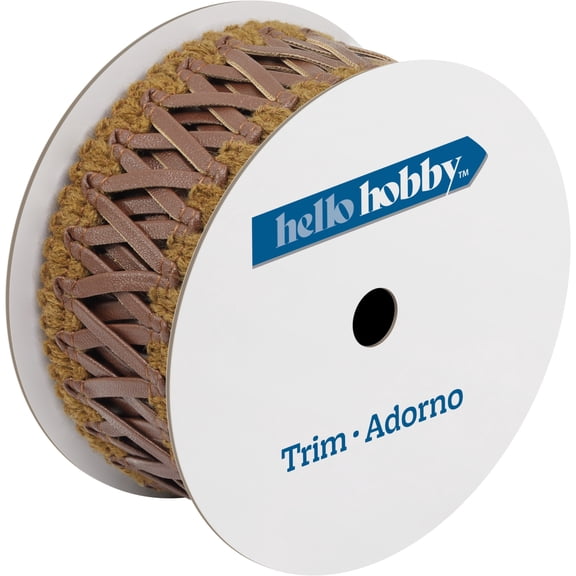 Hello Hobby Brown Lace-Up Pleather Sewing Trim, 1-3/8 in x 2 yd