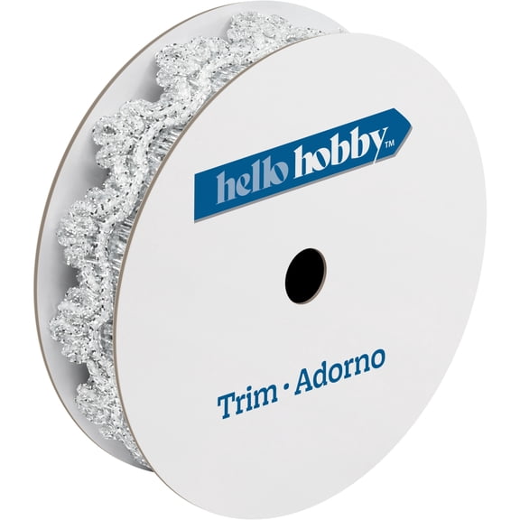 Hello Hobby Metallic Silver Braid Sewing Trim, 3/4 in x 3 yd