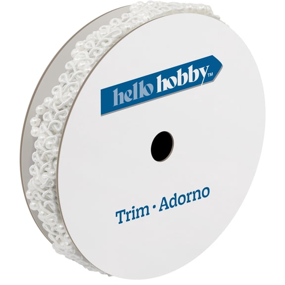 Hello Hobby White Gimp Pearl Sewing Trim, 1/2 in x 3 yd