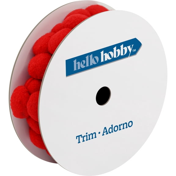 Hello Hobby Red Pompom Sewing Trim, 1-1/4 in x 1 yd