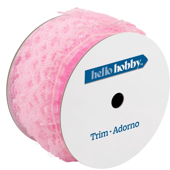 Hello Hobby Pink Pleated Scallop Lace Sewing Trim, 1-5/8 in x 3 yd