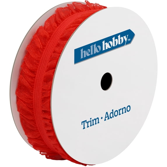 Hello Hobby Red Ruffle Elastic Sewing Trim, 1 in x 3 yd