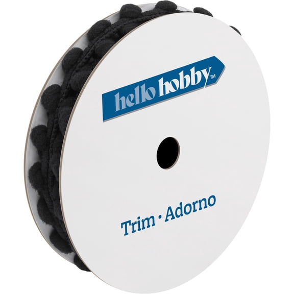 Hello Hobby Black Baby Pompom Sewing Trim, 3/8 in x 3 yd