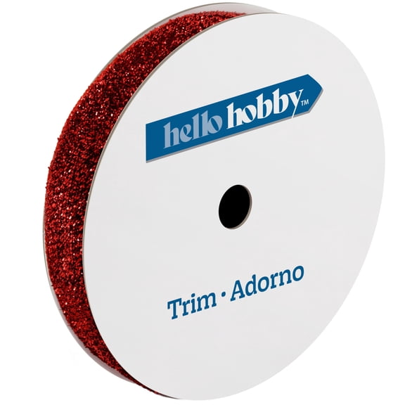 Hello Hobby Red Velvet Glitter Sewing Trim, 5/8 in x 3 yd
