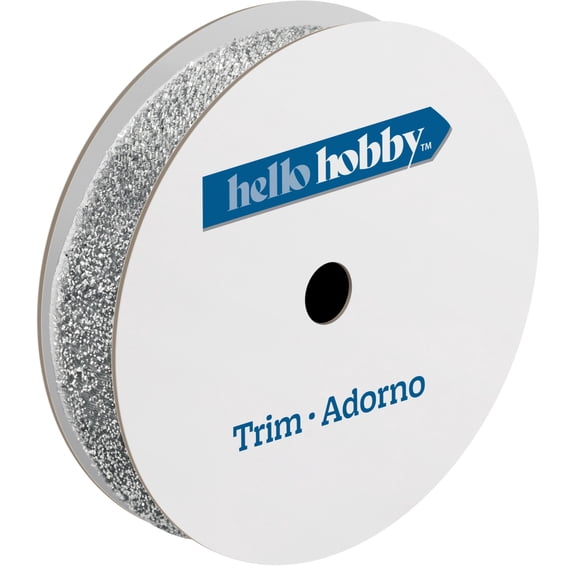 Hello Hobby Silver Velvet Glitter Sewing Trim, 5/8 in x 3 yd