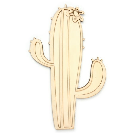 Hello Hobby Unfinished Natural Laser Cut Wood Cactus Plaque