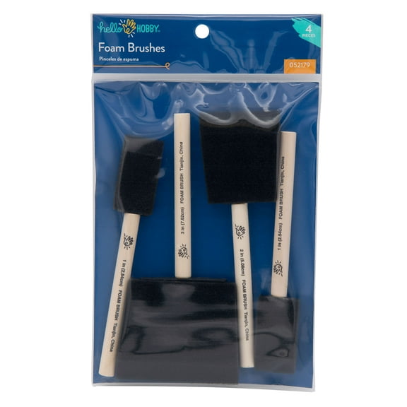 Hello Hobby Variety Craft Black Foam Brush 4pc Set, Adult, Teens