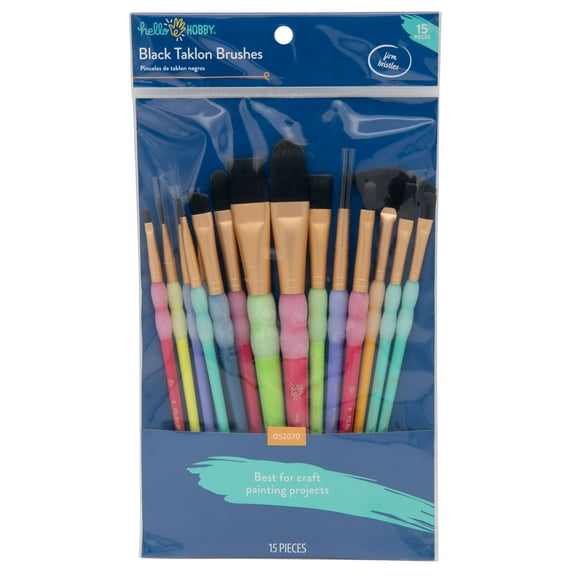 Hello Hobby Variety Craft Black Taklon15pc Brush Set, Adult, Teen