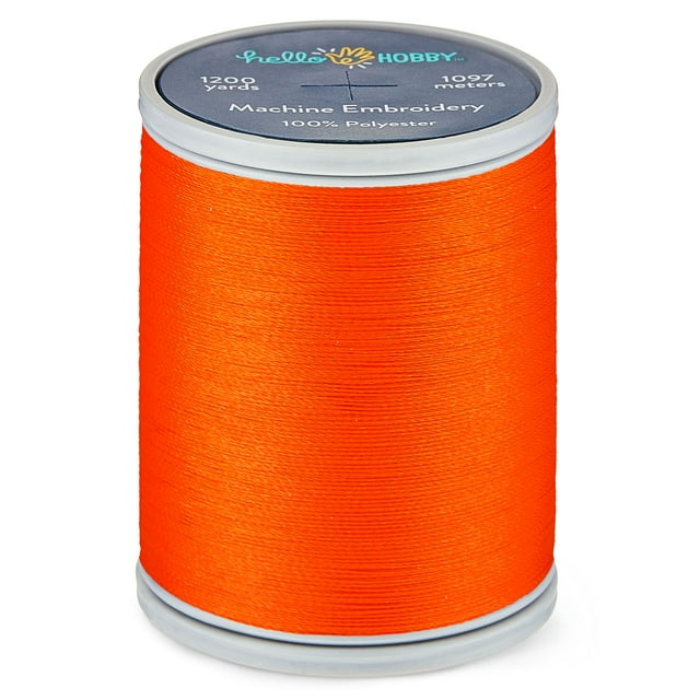 Hello Hobby Vibrant Orange 100% Polyester Machine Embroidery Thread, 40 WT, 1200 Yards