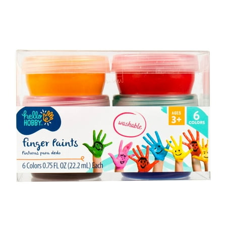 Hello Hobby Washable Finger Paints, Resealable Jars, Safe & Non-Toxic, 6 Pack