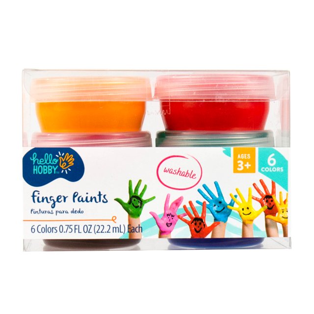 Hello Hobby Washable Finger Paints, Resealable Jars, Safe & NonToxic, 6 Pack