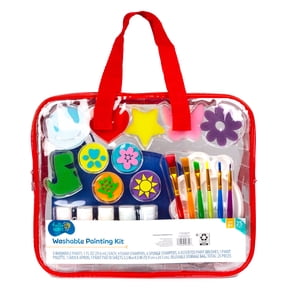Hello Hobby Washable Painting Kit, 25-Piece Kids Art Set with Paper, Paint, Brushes, and Carrying Case