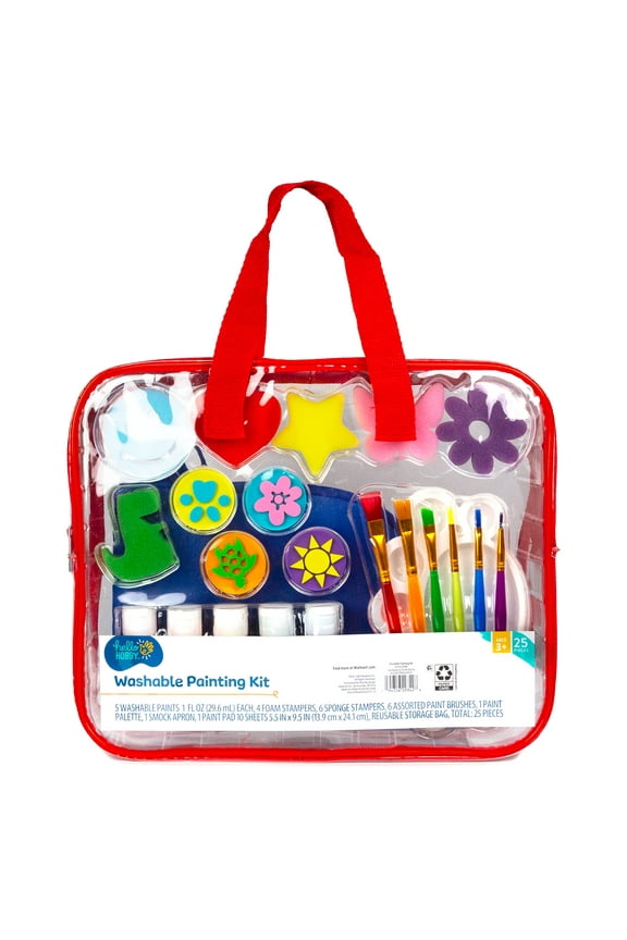 Washable Painting Kit, 25-Piece Kids Art Set with Paper, Paint, Brushes, and Carrying Case