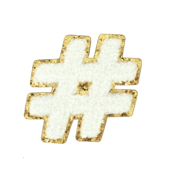 Hello Hobby White Chenille Hashtag Patch, 2.2 in