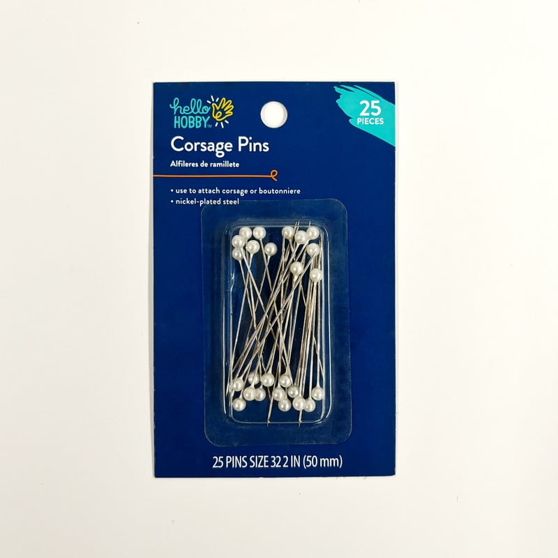Hello Hobby White Pearlized Ballhead Pins Corsage 25 Count, Size 32, 38mm Long