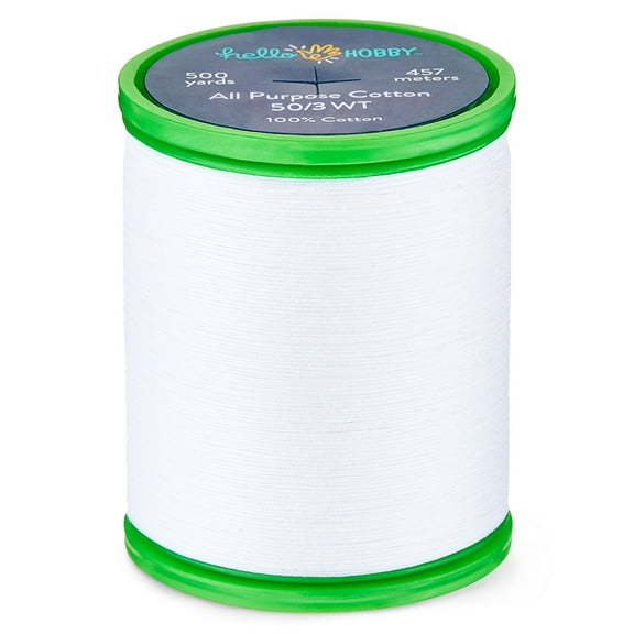 Hello Hobby White Pima Cotton Thread, All Purpose, 50/3 WT