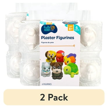 (2 pack) Hello Hobby White Plaster Animal Figurines, 6 Pieces