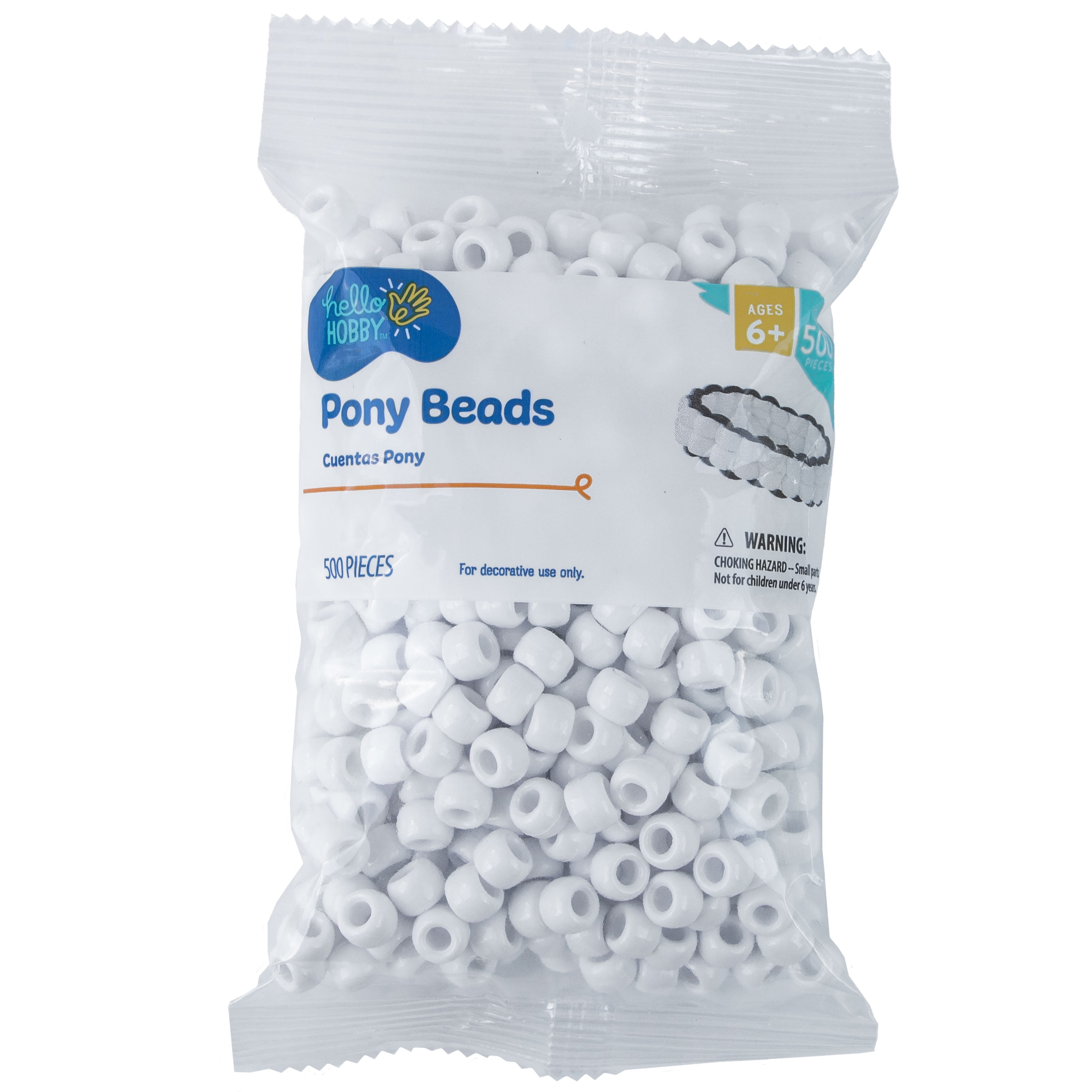 Hello Hobby Pony Bead Mix, White, 500 Pieces, Plastic Craft Beads for Jewelry Making and DIY Projects