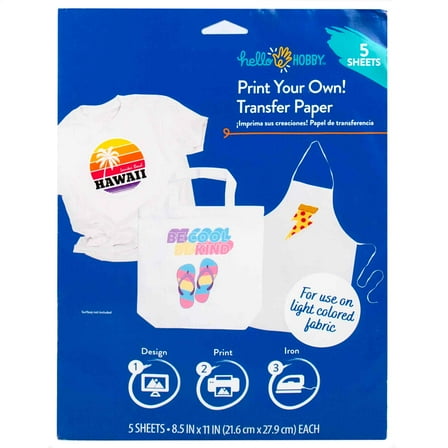 Hello Hobby White Print & Transfer Sheets for Light-Colored Fabrics, 8.5" x 11"