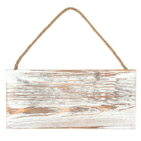 Hello Hobby Rustic White Wash Wooden Plank Sign with Jute Twine Hanging Cord